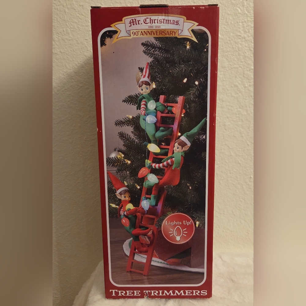 Mr. Christmas 27.5" Tree Trimmers Elves on a Ladder NEW